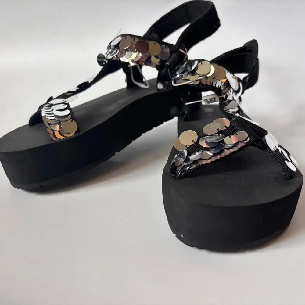 NWT Zara chunky silver sequins sandals - Picture 2 of 6